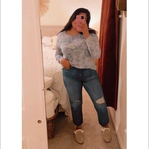 AEO Tie Dye Long Sleeve Tee Soft and Sexy Crew Oversized Blue Smokey